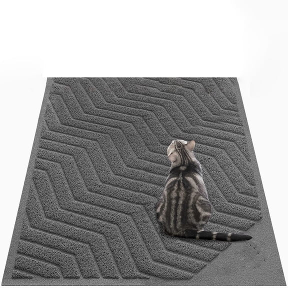 Cat Litter Box Mat, Kitty Premium PVC Pad Large 47"x36", Durable Trapping Rug for Scatter Control, Urine-Resistant , XXL Grey