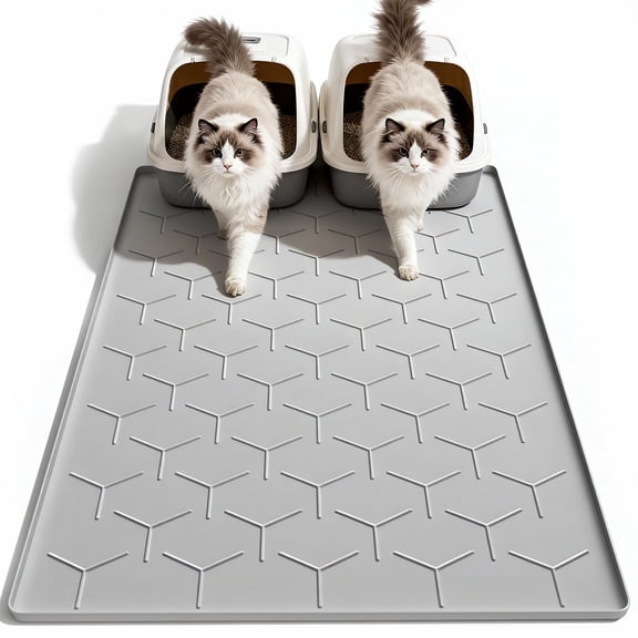 TIJITY Cat Litter Box Mat, Large 34" X 22" Silicone Cat Litter Trapping Mat, Waterproof/Urineproof, Easy to Clean, Gray