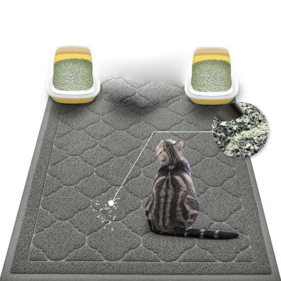 Cat Litter Box Mat, Premium PVC Durable Trapping Rug for Kitty Litter Scatter Control, Urine-Resistant Pad for Indoor Floor Protection, XXL 47x36 Inch, Grey