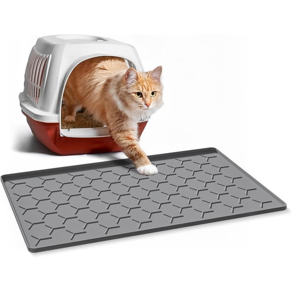 Cat Litter Box Mat Silicone Kitty Litter Mat 24" X 16" Waterproof Non-Slip Floor Protector Dark Gray