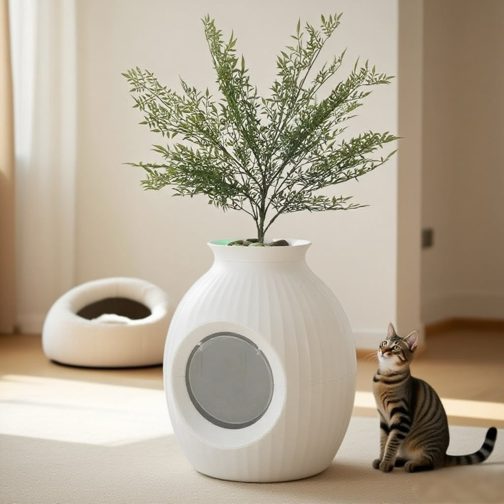 Cat Litter Box Odorless Hidden Litter Box with Artificial Plants Plant Litter Box, Minimalist Style for Indoor, Cats