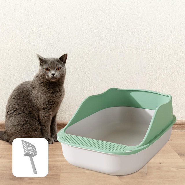 Cat Litter Box Open Top Cat Litter Tray High Sided Large Potty Pan