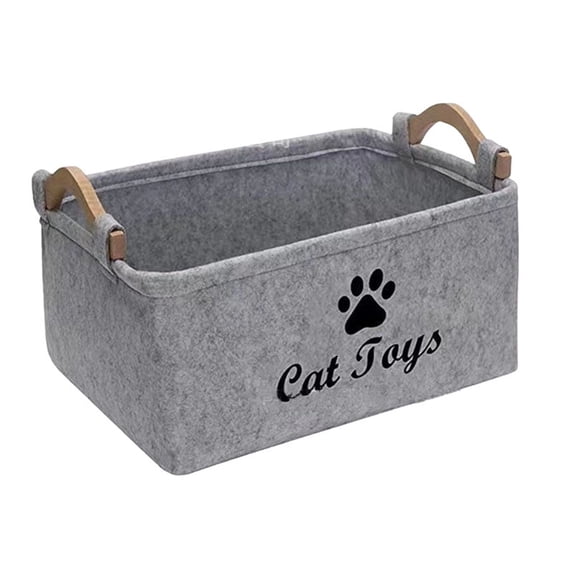 Cat Litter Box Organizer for Cats – Felt Pet Storage Basket with Paw Print Design, Non-Slip & Easy-Clean, for Living Room Bedroom Use, 12x8x6 Inch