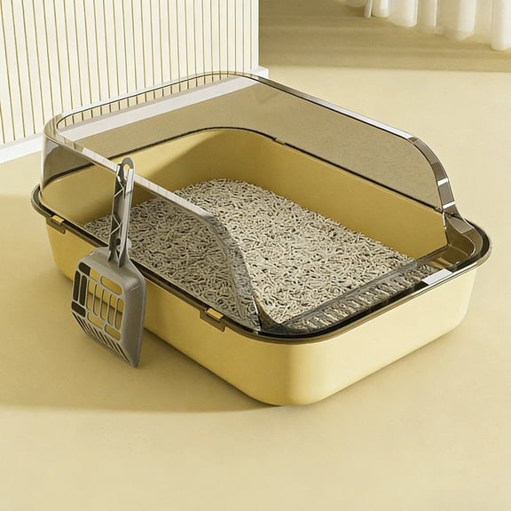 Cat Litter Box Oversized High Fence Splashproof Semi Closed Litter Pan with Scoop Large Capacity Easy Clean Two Layer Design for Indoor Cats