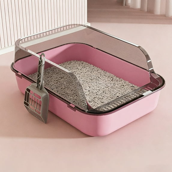 Cat Litter Box Oversized High Fence Splashproof Semi Closed Litter Pan with Scoop Large Capacity Easy Clean Two Layer Design for Indoor Cats