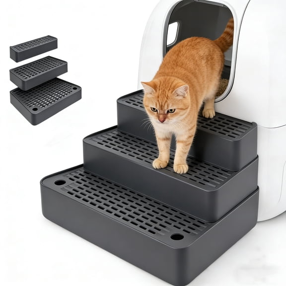 Cat Litter Box Pedal,Adjustable 3-step Cat Litter Box Ramp With Detachable Garbage Collector,Suitable For Small And Elderly Cats,Garbage Bin Ramp With Filtering Function,Anti Slip And Easy To Clean.