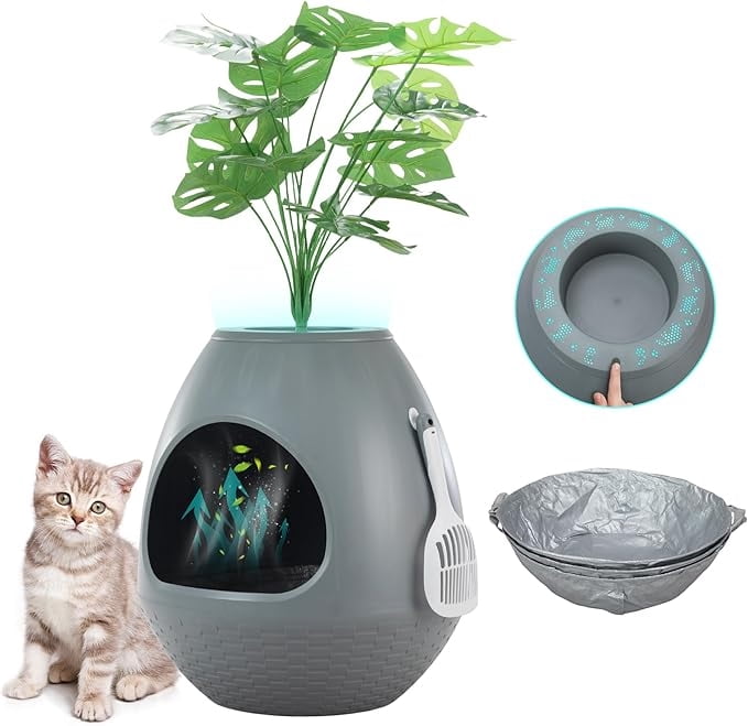 View of Cat Litter Box Plant Enclosure with Liners Secret Hidden Litter Box ...
