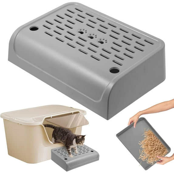 Cat Litter Box Ramp, Double Layered Self-Cleaning Cat Litter Box with Filter Function Trapper with Storage Filter Pedal Easy Clean Pedal Step Stool Anti Litter Tracking Gray