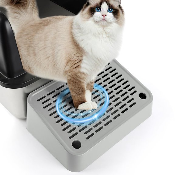 Cat Litter Box Ramp, Litter Box Step Mat with Filter Function, Cat Litter Catcher for Self-Cleaning Litter Boxes, Cats Pedal Stool Ideal for Kitten & Elderly Cats (Light Grey)