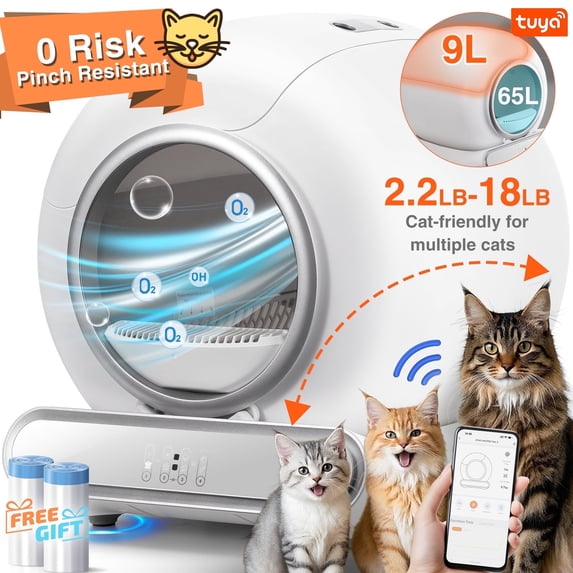 Cat Litter Box Self Cleaning, Automatic Litter Box w/ APP Control, Health Monitoring, Dual Sensor Safety Protection, Odor-Removal, Large capacity, 18LB Weight Capacity for Multi Cat
