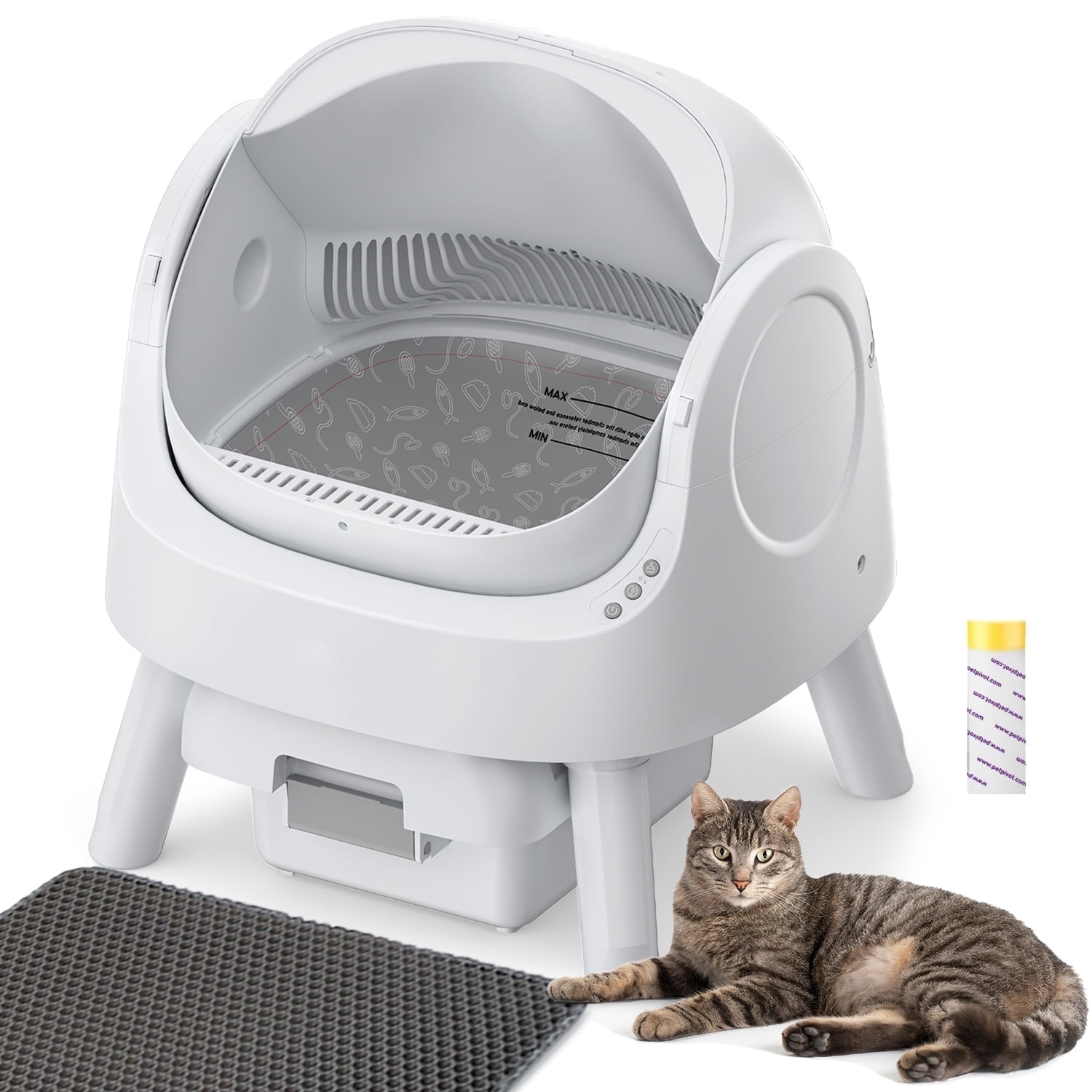 PetPivot Top-Entry Automatic Cat Litter Box Self Cleaning with Liners and Mat Included - Monlight