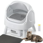 PetPivot Large Open-Top Automatic Cat Litter Box Self Cleaning with Safety Protection, Mat and Trash Bags Included, White