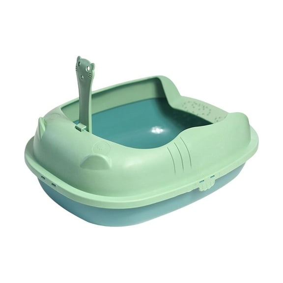 Cat Litter Box Semi Closed Kitten Litter Pan Tray Portable Litter Cat Box Toilet Basin Supplies Boxes for Indoor Cat Small Animal Easy to Clean 14.5x11.8x5.5 Inch Green
