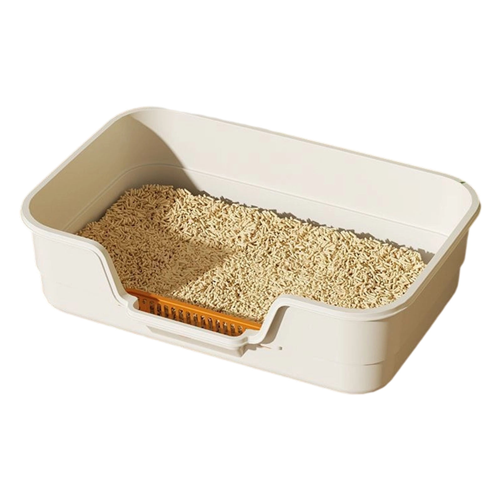 Cat Litter Box Semi-Enclosed, High Sided Anti-Splatter Litter Pan with Scoop, Odor Control, for Indoor Small to Medium Cats 17 Inch，Beige