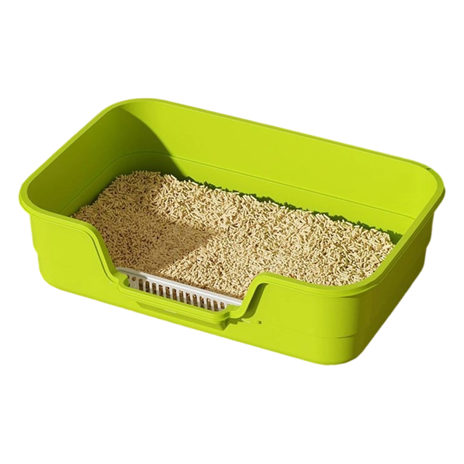 Cat Litter Box Semi-Enclosed, High Sided Anti-Splatter Litter Pan with Scoop, Odor Control, for Indoor Small to Medium Cats 17 Inch，Green