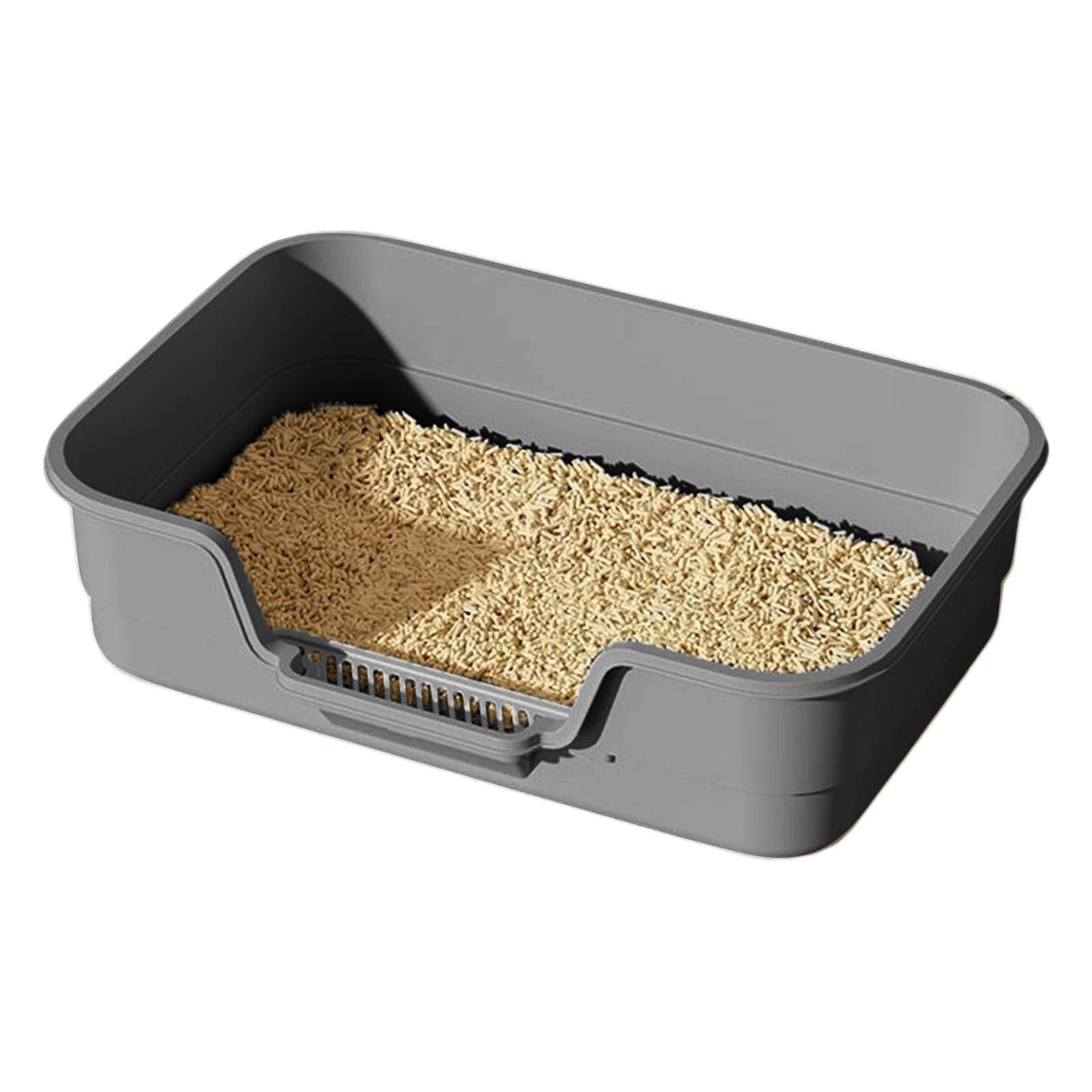 Cat Litter Box Semi-Enclosed, High Sided Anti-Splatter Litter Pan with Scoop, Odor Control, for Indoor Small to Medium Cats 17 Inch，Grey