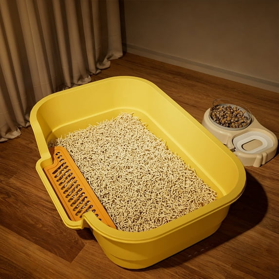 Cat Litter Box Semi-Enclosed Large Anti-Splash Breathable Litter Boxes with Scoop for Indoor Cats 17x11x5 Inch Easy to Clean for Kittens Multiple Cats Durable Plastic Removable Pet Supplies