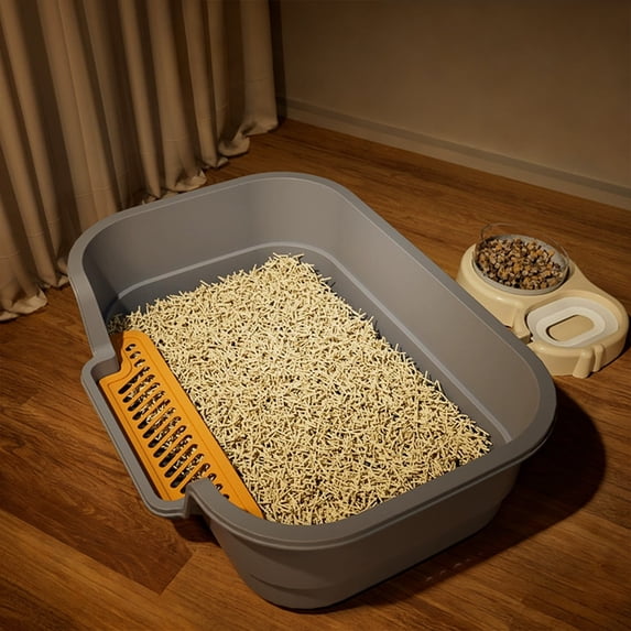 Cat Litter Box Semi-Enclosed Large Anti-Splash Breathable Litter Boxes with Scoop for Indoor Cats 17x11x5 Inch Easy to Clean for Kittens Multiple Cats Durable Plastic Removable Pet Supplies