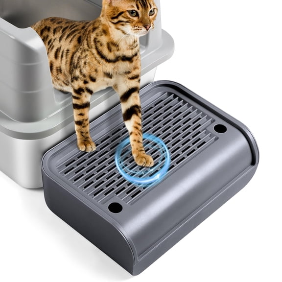 Cat Litter Box Step with Filter Function, Easy to Clean Cat Litter Ramp Mat for Self Cleaning Litter Box, Non Slip Pedal Stool for Kittens & Senior Cats, Fits All Litter Trays, Dark Grey