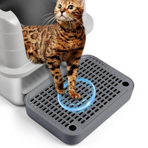 Cat Litter Box Step Ramp, Cat Litter Catcher Mat with Wooden Feet, Filter Function, Pedal Stool for Self-Cleaning Litter Box, Ideal for Kitten & Elderly Cats