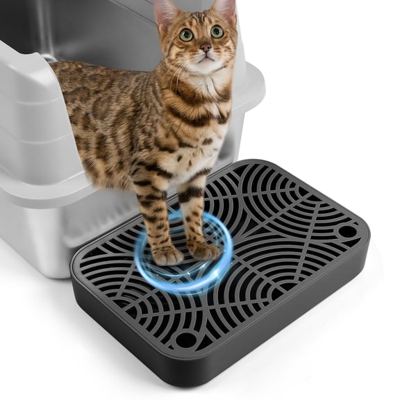 Cat Litter Box Step Ramp, Cat Litter Catcher Mat with Wooden Feet, Filter Function, Pedal Stool for Self-Cleaning Litter Box, Ideal for Kitten & Elderly Cats