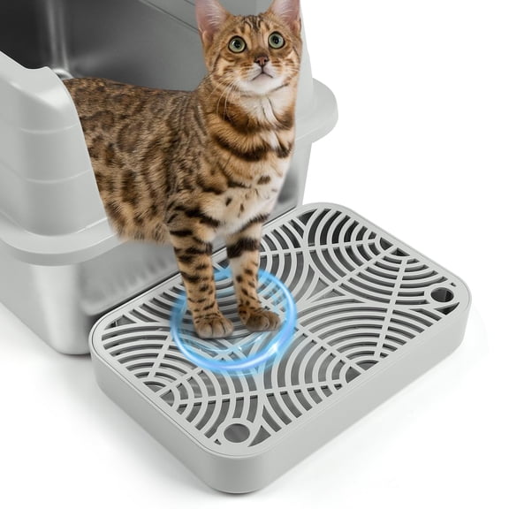 Cat Litter Box Step Ramp, Cat Litter Catcher Mat with Wooden Feet, Filter Function, Pedal Stool for Self-Cleaning Litter Box, Ideal for Kitten & Elderly Cats