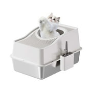 Cat Litter Box, Top Entry Enclosed Stainless Steel Cat Toilet, Cat Litter Box With Lid, Large Enclosed Cat Litter Box With Scoop And Mat, Non-Sticky