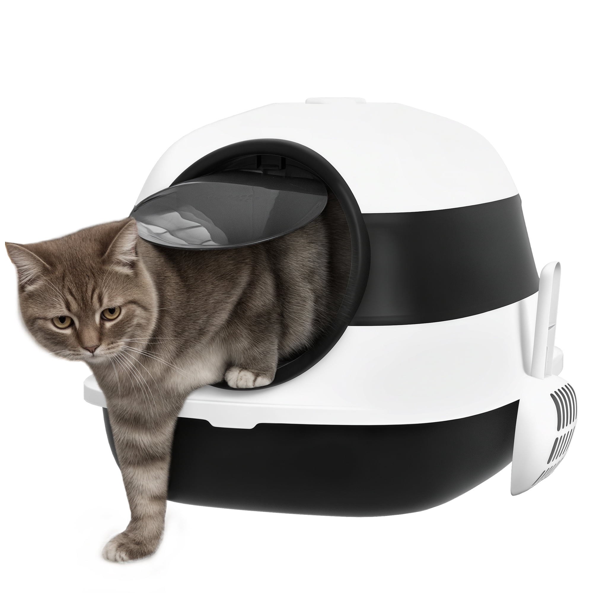 Cat Litter Box with Lid, Covered Litter Box w/ High Sides, Air Freshener, Large Two-Way Entrance Kitty Litter Box, Foldable, Easy Clean