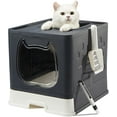 thumbnail image 1 of Cat Litter Box with Lid, Foldable Enclosed Covered Top Entry Kitten Litter Boxes for Growing Cats, Drawer Type Kitty Toilet with in/Out Front Door, 1 of 11