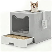 Enclosed Cat Litter Box with Lid & Stainless Steel  Drawer Design for Indoor All Lifestyles Cats with Litter Scoop