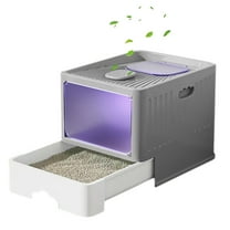 Cat Litter Box with UV, Enclosed Plastic Cat Litter Box with Handy Litter Scoop, Top Exit Anti-Splashing Cat Toilet, Drawer Type Cat Toilet