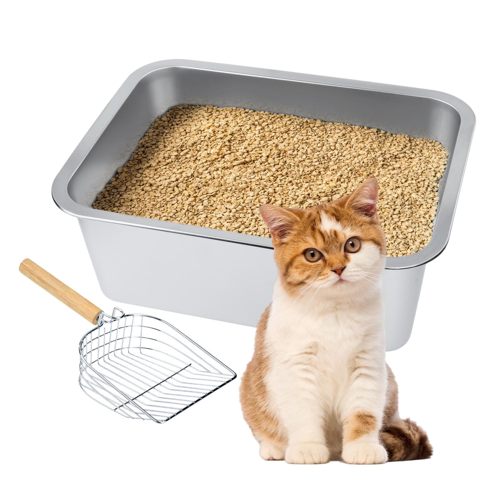 Cat Litter Boxes Stainless Steel Pet Bedpan Kitty Litter Pan Kitten