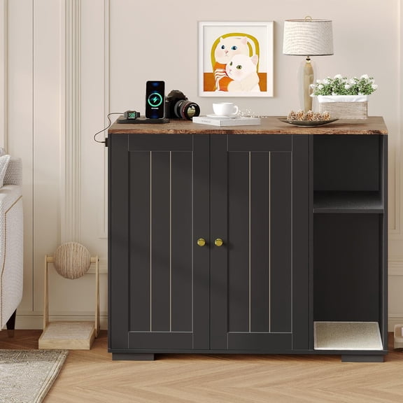 Cat Litter Enclosure Cabinet for Robot 3/4, XL Cat Enclosure Furniture with Built-in Power Outlet, Mat and Dog-Proof Shelf, Fits Most Self-Cleaning Litter Boxes