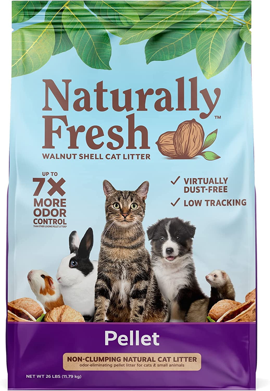 Cat Litter Made From Walnut Shells, Pellet Non-Clumping, Sustainable, and Upcycled, 26 Lbs