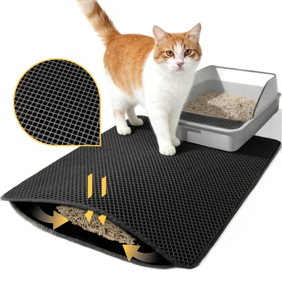 Cat Litter Mat, 2 Layer Litter Trapping Mat, Non Slip Waterproof Urine Proof Cat Litter Box Mat for Floor, Kitty Litter Rug, Cat Supplies, 15.74" x 19.68"