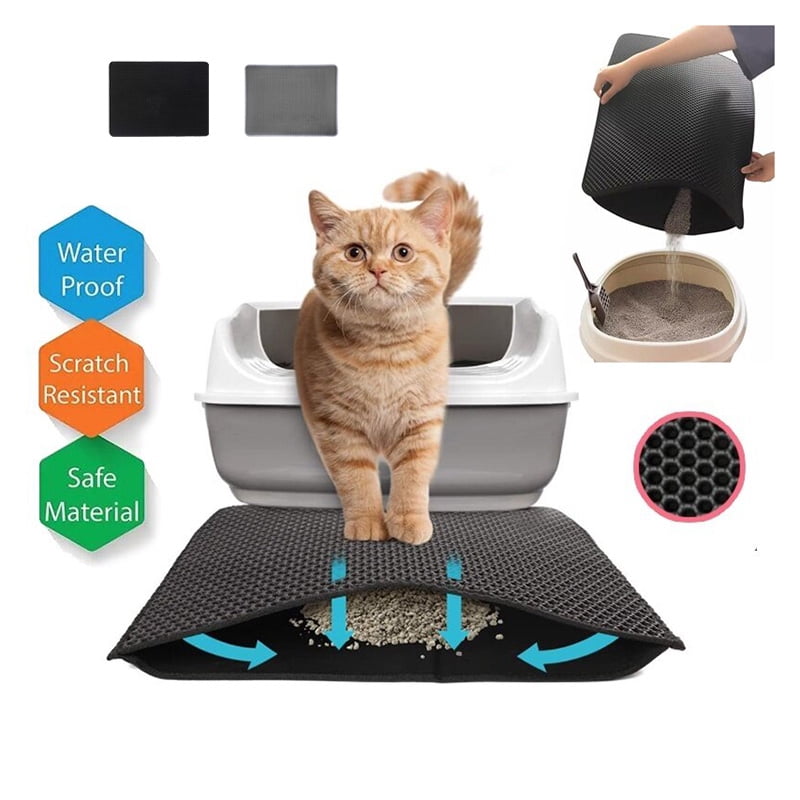 Cat Litter Mat, 24*15 inch Cat Litter Trapping Mat, Honeycomb Double Layer Design, Urine and Water Proof Material, Scatter Control, Less Waste，Easier to Clean,Washable