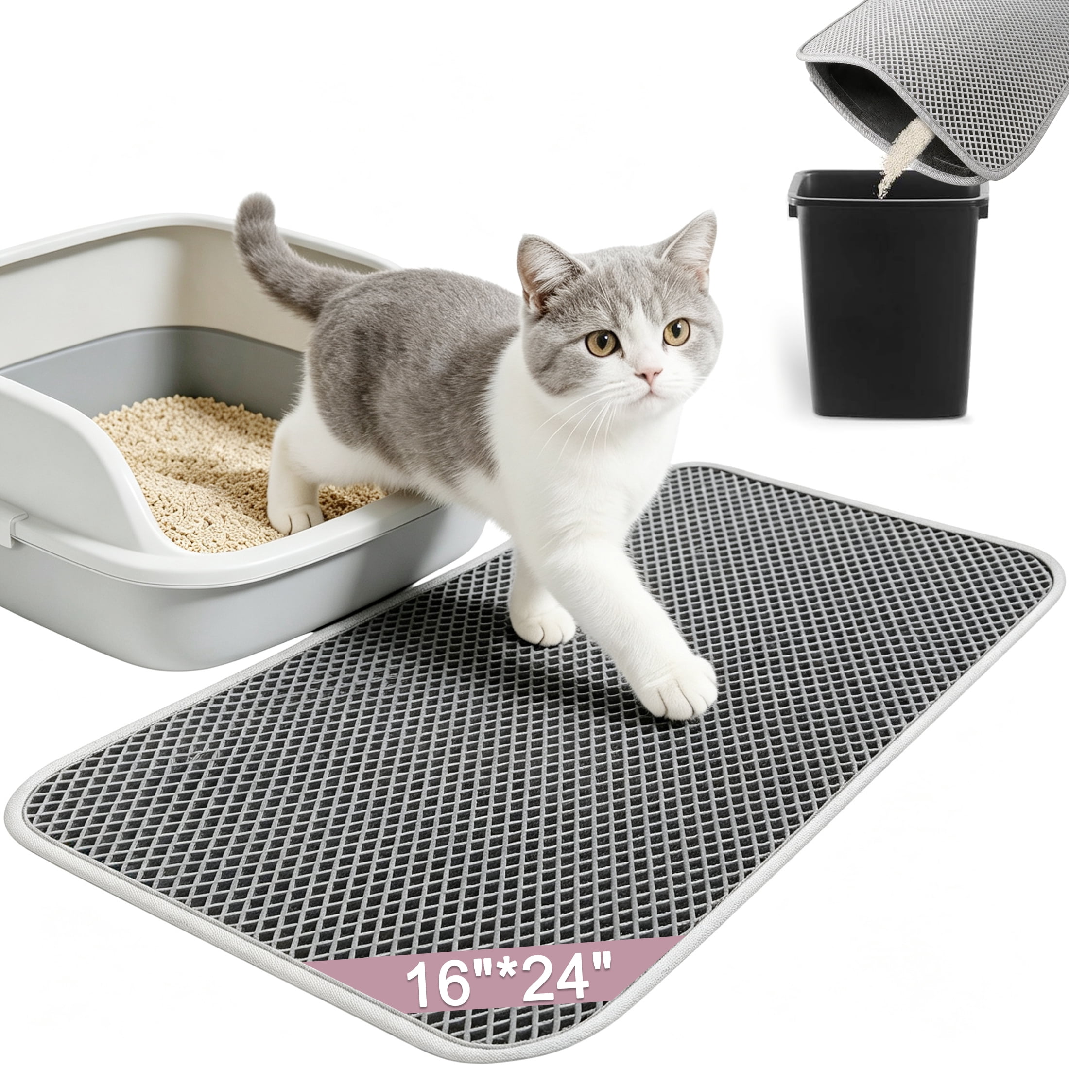 Cat Litter Mat, 24"x16" Double Cat Litter Trapping Mat, Waterproof Urine Proof Cat Litter Box Mat, Non Slip Easy to Clean