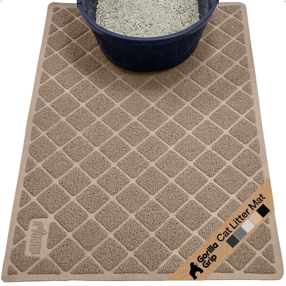 GORILLA GRIP Cat Litter Box Mat, Water Resistant Kitty Litter Trapping Mat, Textured Backing, Easy to Clean, Less Waste and Clean Floors, Kitten Supplies for Indoor Cats, Soft on Paws, 24x15 Beige