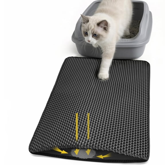 Cat Litter Mat 24x15 Inches, Honeycomb Double Layer Litter Trapping Mat for Floor, Waterproof Leakproof Urine Proof Mat for Cat Litter Box Area, Kitty Litter Rug for Apartment, Black
