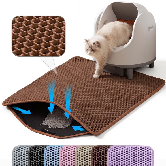 Cat Litter Mat 24x18 Inch, Double Layer Honeycomb Non-Slip Waterproof Litter Trapping Rug, Black