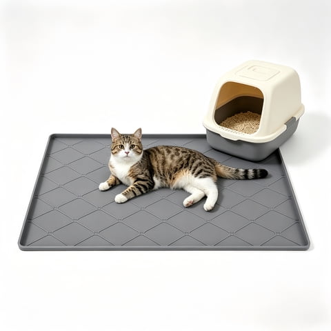 Cat Litter Mat, 28 x 22 Inches, Large Non-Slip Waterproof Mat for Floor, Easy to Clean Trapping Mat for Cat Litter, Gray