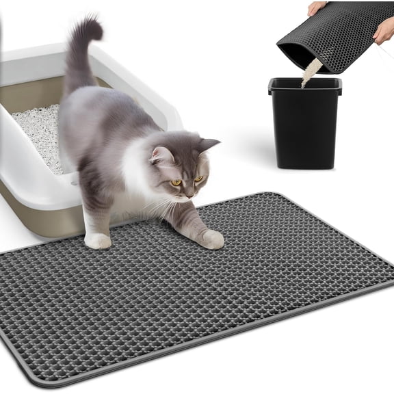 Cat Litter Mat - 30'' x 24'' Large Litter Trapping Mat, Easy to Clean Litter Box Mat, Waterproof, Urine-Proof, Non-Slip Kitty Litter Mats for Floor, Beige