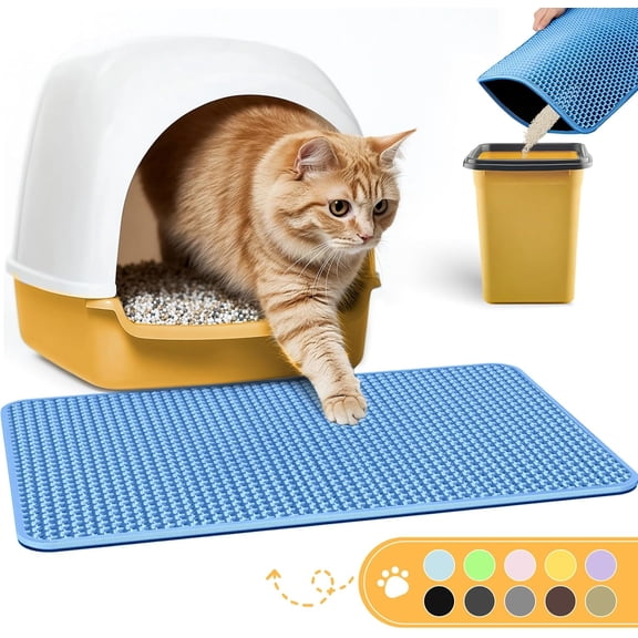 Cat Litter Mat - 30'' x 24'' Large Litter Trapping Mat, Easy to Clean Litter Box Mat, Waterproof, Urine-Proof, Non-Slip Kitty Litter Mats for Floor, Beige