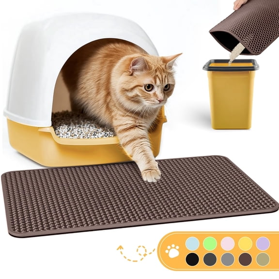 Cat Litter Mat - 30'' x 24'' Large Litter Trapping Mat, Easy to Clean Litter Box Mat, Waterproof, Urine-Proof, Non-Slip Kitty Litter Mats for Floor, Beige