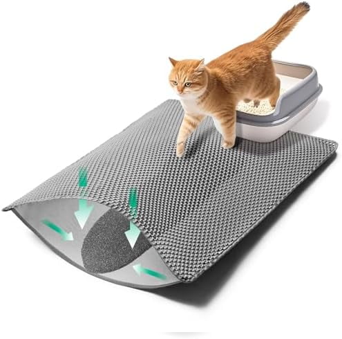 Cat Litter Mat, 32"x22" Litter Box Trapping Mat for Indoor Cat, 2 Layer Non-Slip Waterproof Urine Proof Collapsible Kitty Pet Rug