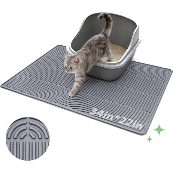 Cat Litter Mat,34" x 22" Large Silicone Pad for Floor Waterproof Litter Trapping Mat for Scatter Control Soft on Kitty Paws Non-Slip Easy to Clean