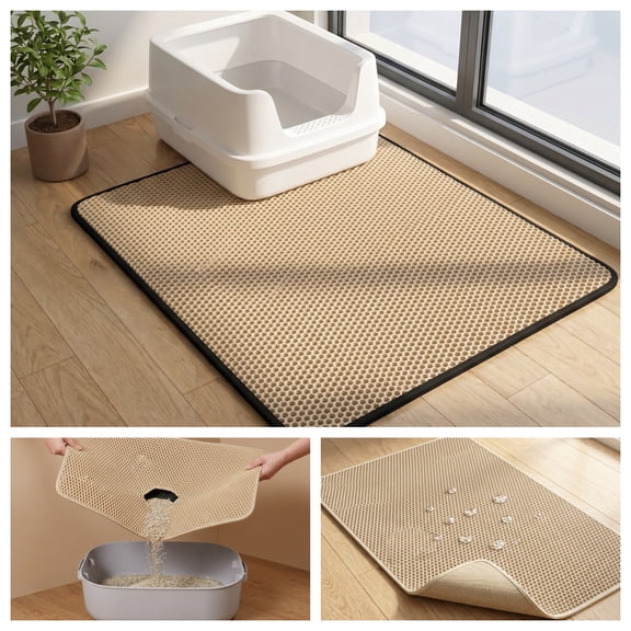 Cat Litter Mat with Double Layer - EVA Non-Slip Waterproof Mat, Easy Clean Scatter Control for Litter Box, 35*24in