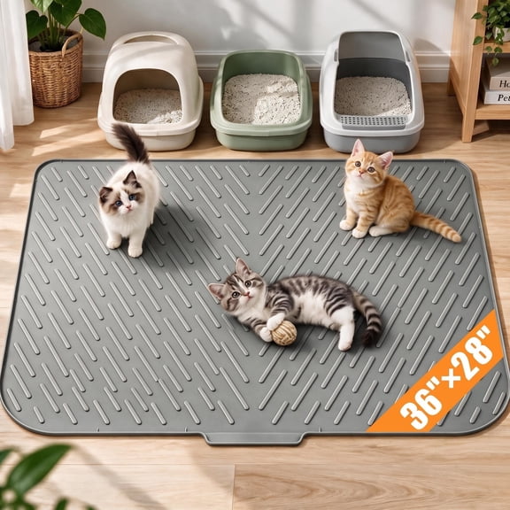 Cat Litter Mat, 36" x 28" Extra Large Cat Litter Box Mat, Silicone Waterproof, Non-Slip Easy to Clean, Dark Grey