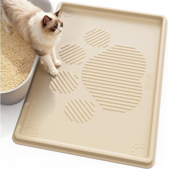 Cat Litter Mat 40" x 28" XL, Extra Large Silicone Mat for Litter Box, 1.38" Raised Edge Urine Waterproof Litter Trapping Mat Pad for Scatter Control, Soft on Kitty Paws, Protect Floor (Beige)