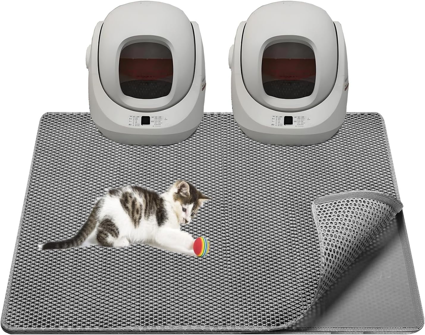 Cat Litter Mat,45"x32" Extra Large Cat Litter Box Mat,Honeycomb Double Layer Kitty Litter Trapping Mat,Soft EVA Material,Urine & Waterproof,Scatter Control,Easy Clean,Washable